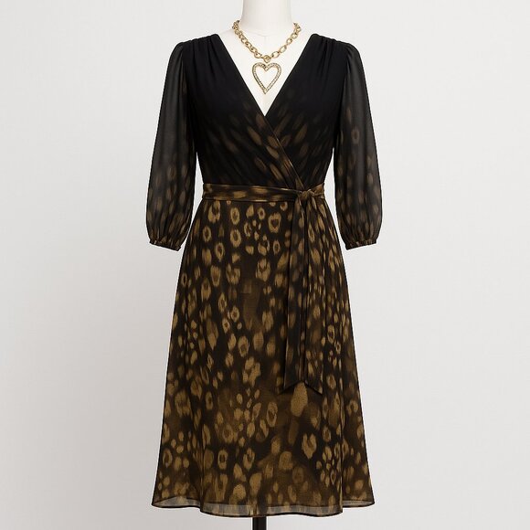 DKNY Animal Print Chiffon Midi Dress – Size 8 - Picture 2 of 6